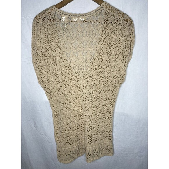 STAMP 10 Sweater Open Crochet V-Neck Boho Cottagecore Hippie Top Womens M Beige - Picture 2 of 5